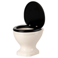 Toilet with black seat on a white background