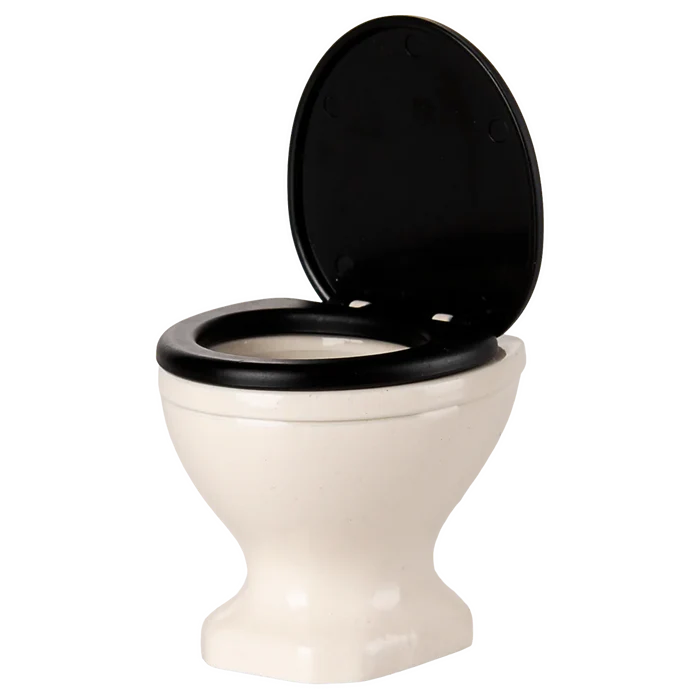 Toilet with black seat on a white background