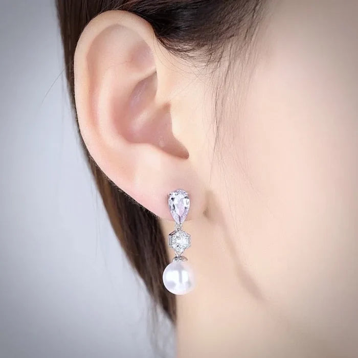 "Marissa" - Pearl and Cubic Zirconia Jewelry Set