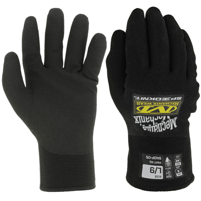Mechanix SPEEDKNIT Thermal Gloves black knit with nitrile palm coating, front and back view