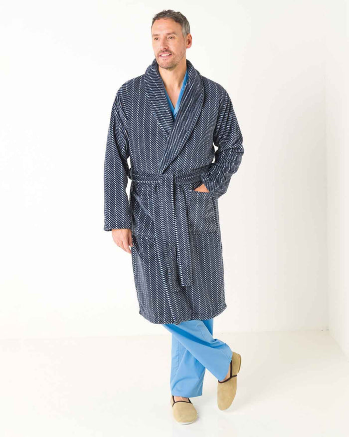 Mens Adam Slenderella Striped Fleece Dressing Gown - Country Collection