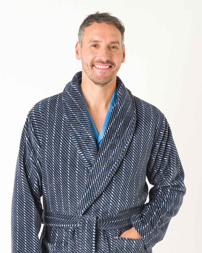 Mens Adam Slenderella Striped Fleece Dressing Gown - Image 2 - Country Collection