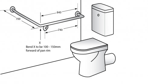Metlam MLR102 Toilet Grab Rail Right Hand 30 Degree