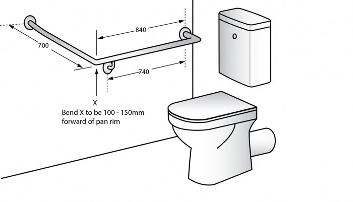 Metlam MLR102 Toilet Grab Rail Right Hand 30 Degree