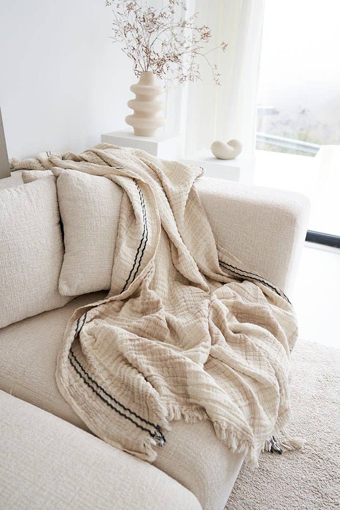 Moscato Linen & Cotton Throw Blanket Plaid W01 - Magnolia Lane co. Home + Garden + Gift