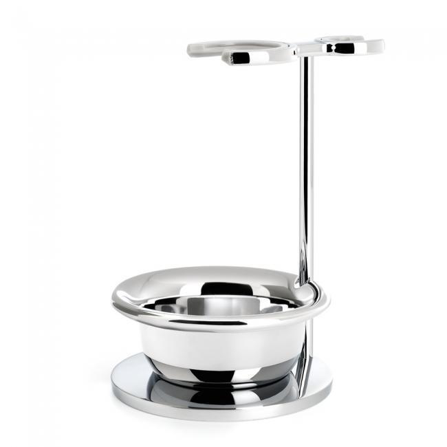 MÜHLE Rytmo Steamed Ash 4-Piece Black Fiber & Fusion Shaving Set, Chrome-plated Soap Dish and Metal Stand