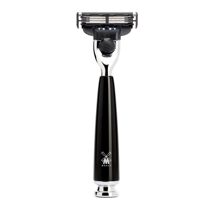 MÜHLE Rytmo Black 4-Piece Black Fiber & Mach-3 Shaving Set, Gillette Mach3 Razor