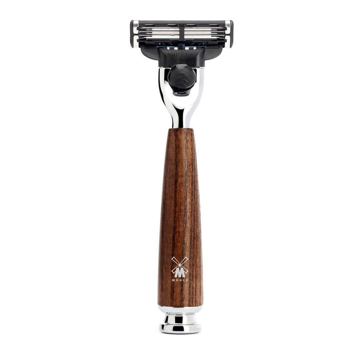 MÜHLE Rytmo Steamed Ash 4-Piece Black Fiber & Mach-3 Shaving Set, Gillette Mach3 Razor