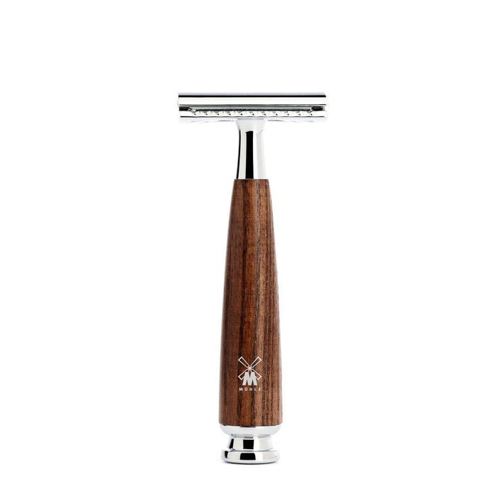 MÜHLE Rytmo Steamed Ash 4-Piece Black Fiber & Safety Razor Shaving Set, Closed Comb Safety Razor