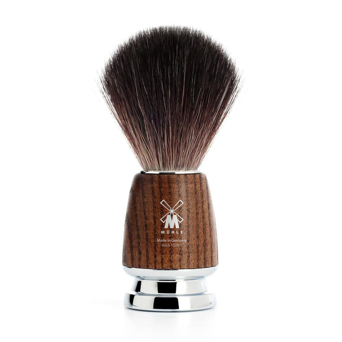MÜHLE Rytmo Steamed Ash 4-Piece Black Fiber & Safety Razor Shaving Set, Black Fiber Shaving Brush
