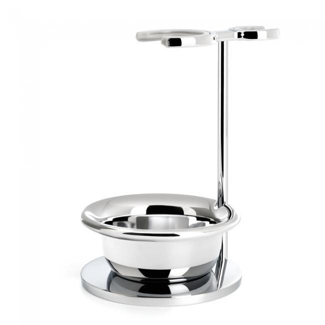 MÜHLE Rytmo Steamed Ash 4-Piece Black Fiber & Safety Razor Shaving Set, Chrome-plated Soap Dish and Metal Stand