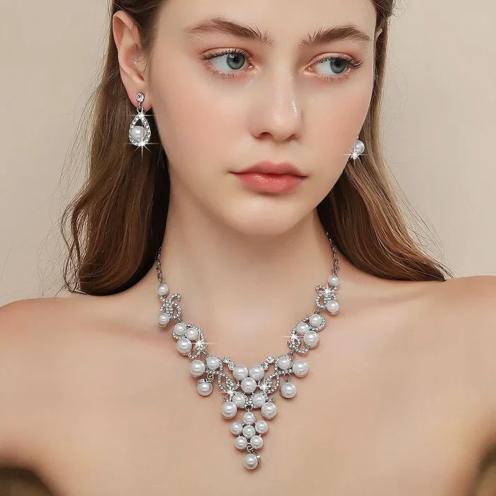 Wedding Jewelry and Accessories - Pearl 3-Piece Bridal Jewelry Set With Tiara