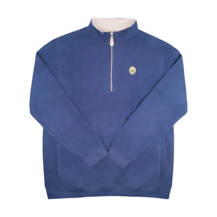 Plaza Hotel navy major quarter zip front view on a white background