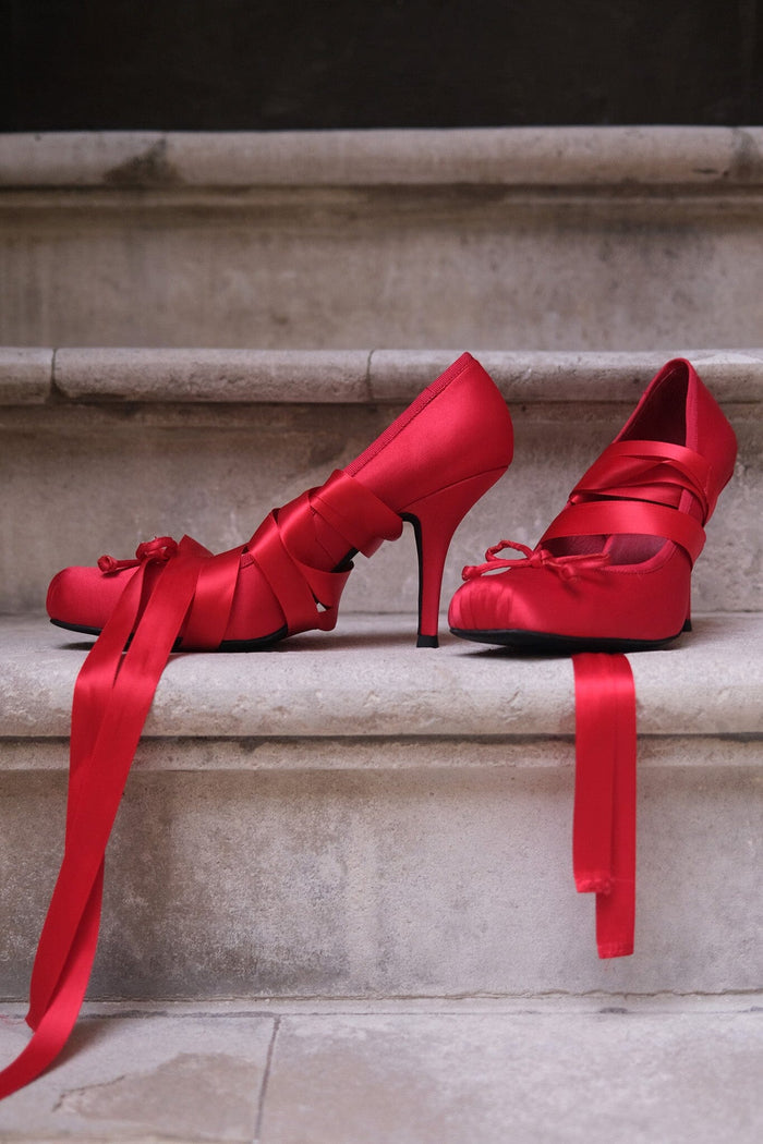 NYMPHA Jeffrey Campbell Stiletto Heel Red Satin