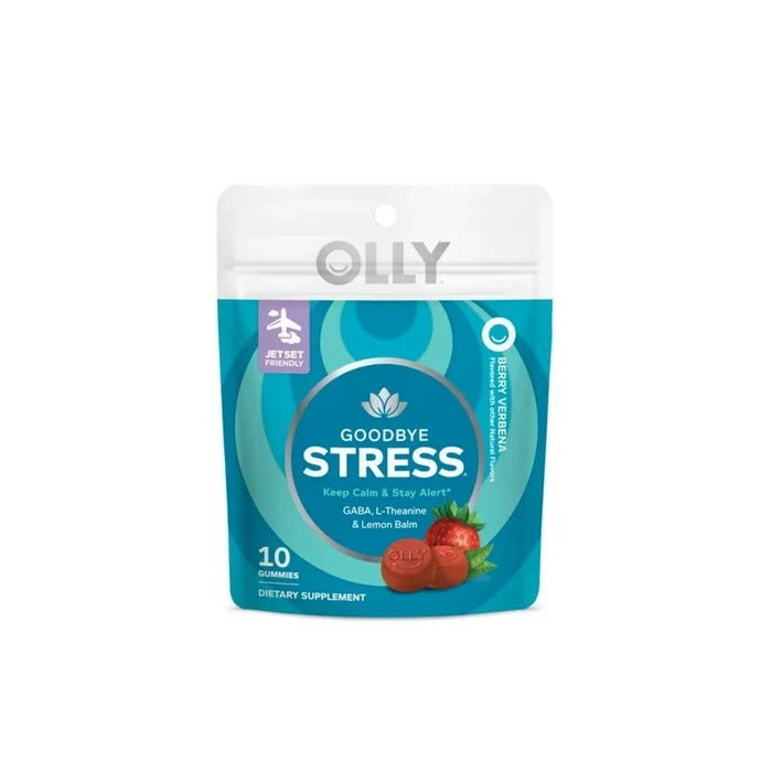 OLLY Goodbye Stress Gummy, Travel Size, GABA, L-Theanine, Lemon Balm, Chamomile, Berry, 10 gummies