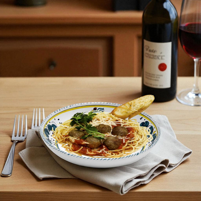 ORVIETO GREEN ROOSTER: Risotto/Pasta/Cioppino round shallow coupe bowl