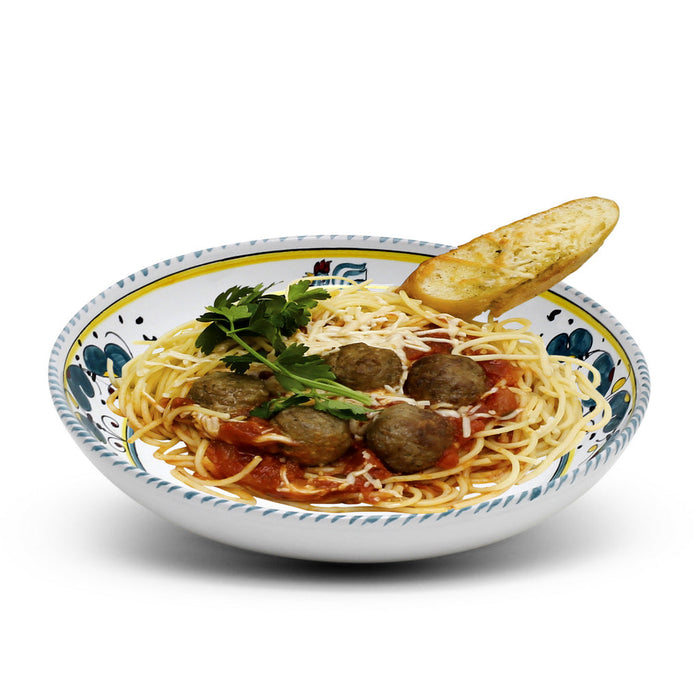 ORVIETO GREEN ROOSTER: Risotto/Pasta/Cioppino round shallow coupe bowl