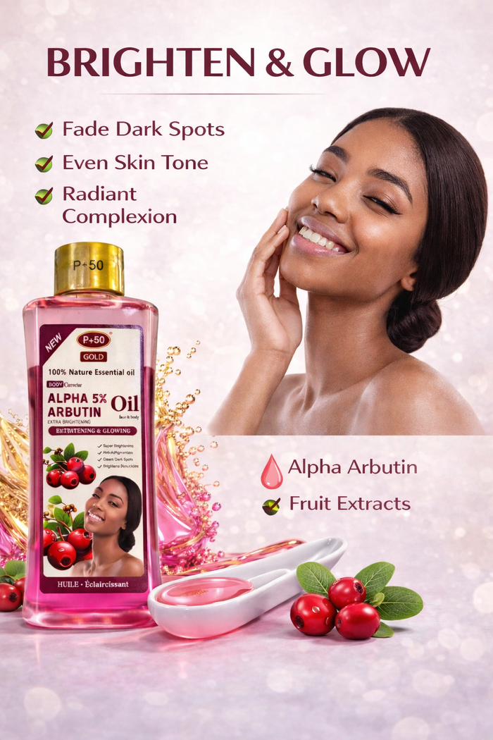 P+50 GOLD Alpha Arbutin Glow Oil 200ml – Brightening Face & Body Moisturising Oil for Radiant, Even-Looking Skin