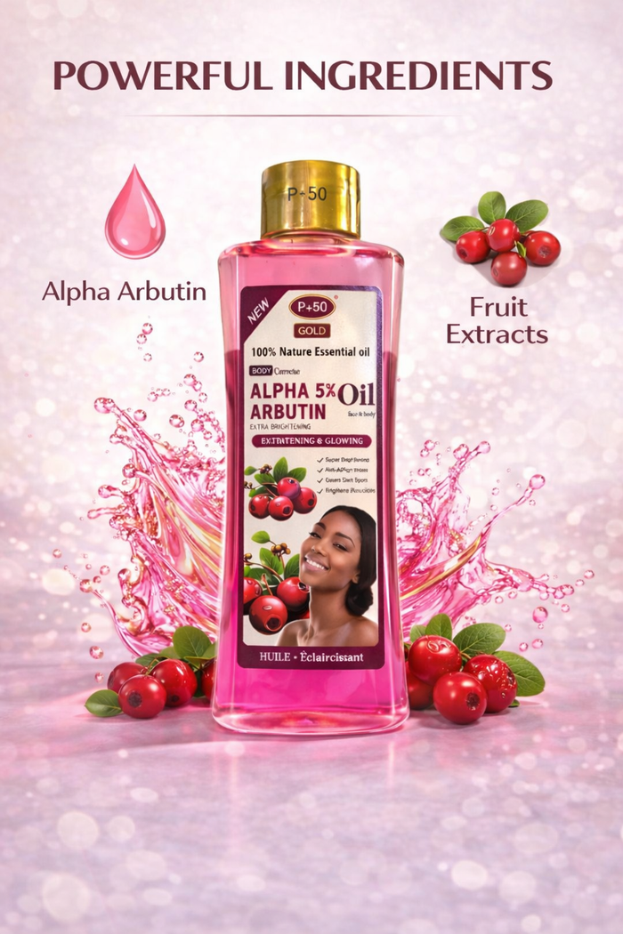 P+50 GOLD Alpha Arbutin Glow Oil 200ml – Brightening Face & Body Moisturising Oil for Radiant, Even-Looking Skin