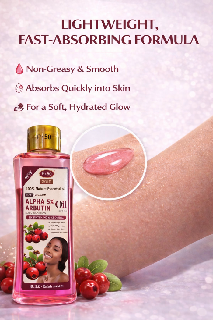 P+50 GOLD Alpha Arbutin Glow Oil 200ml – Brightening Face & Body Moisturising Oil for Radiant, Even-Looking Skin