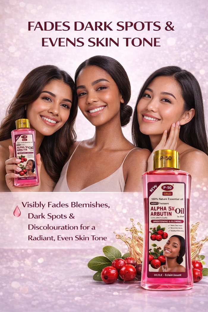 P+50 GOLD Alpha Arbutin Glow Oil 200ml – Brightening Face & Body Moisturising Oil for Radiant, Even-Looking Skin