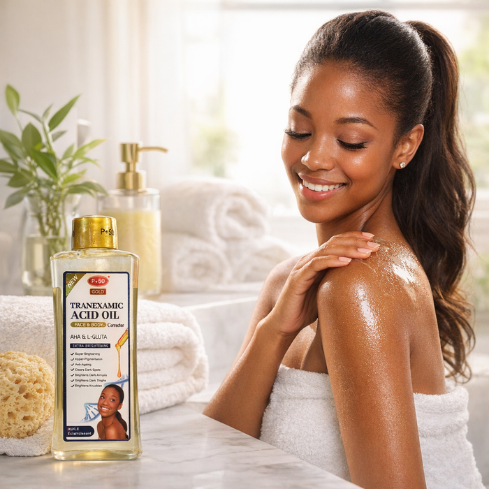 P+50 GOLD Tranexamic Acid Glow Oil 200ml – Brightening Face & Body Oil for Even-Looking Skin & Radiant Glow
