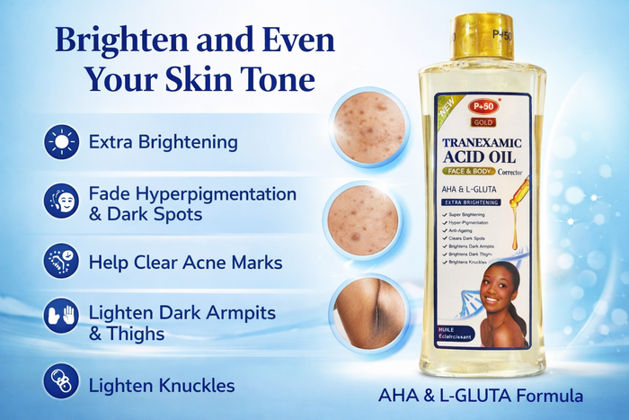 P+50 GOLD Tranexamic Acid Glow Oil 200ml – Brightening Face & Body Oil for Even-Looking Skin & Radiant Glow