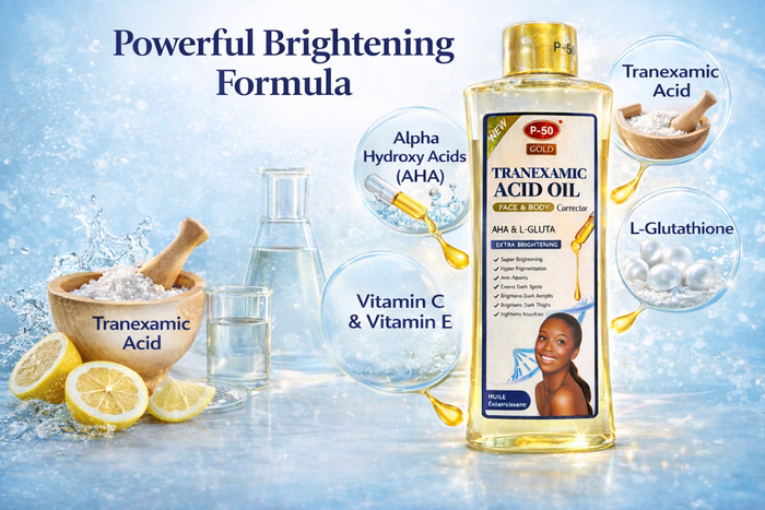 P+50 GOLD Tranexamic Acid Glow Oil 200ml – Brightening Face & Body Oil for Even-Looking Skin & Radiant Glow
