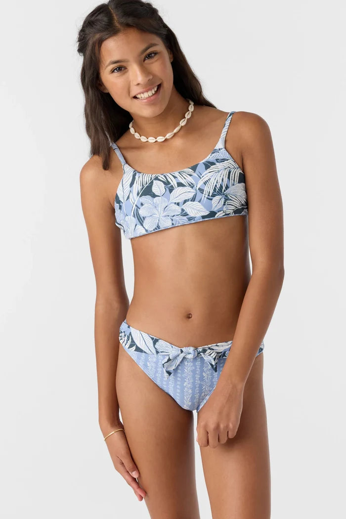 O’Neill Girls Palmetto Floral Stripe tie back bikini set size seven.