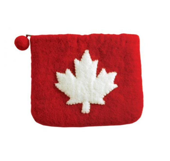 PANABO Felted Zip Pouch - Maple Leaf Red