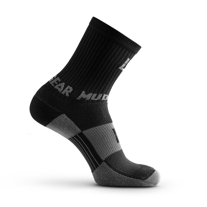 Black and gray Performance Hiking/Trekking Sock with cushioned sole and MudGear branding