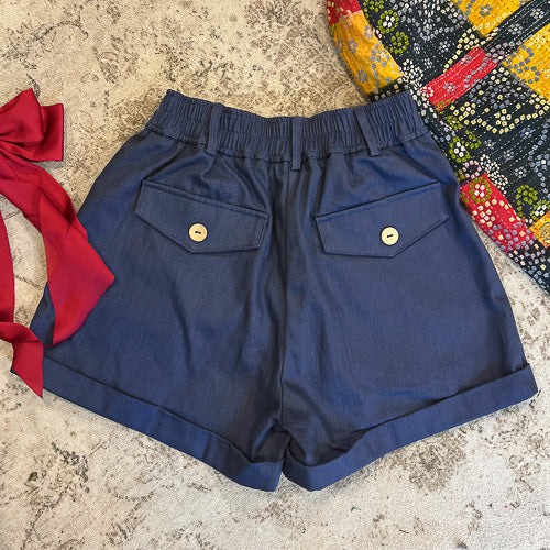 Pintuck Navy Shorts