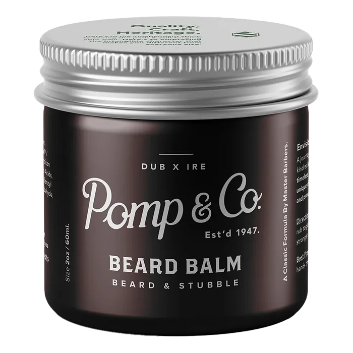 Pomp & Co. Supreme Beard Balm i mørk glassbeholder med sølvdeksel, 60ml