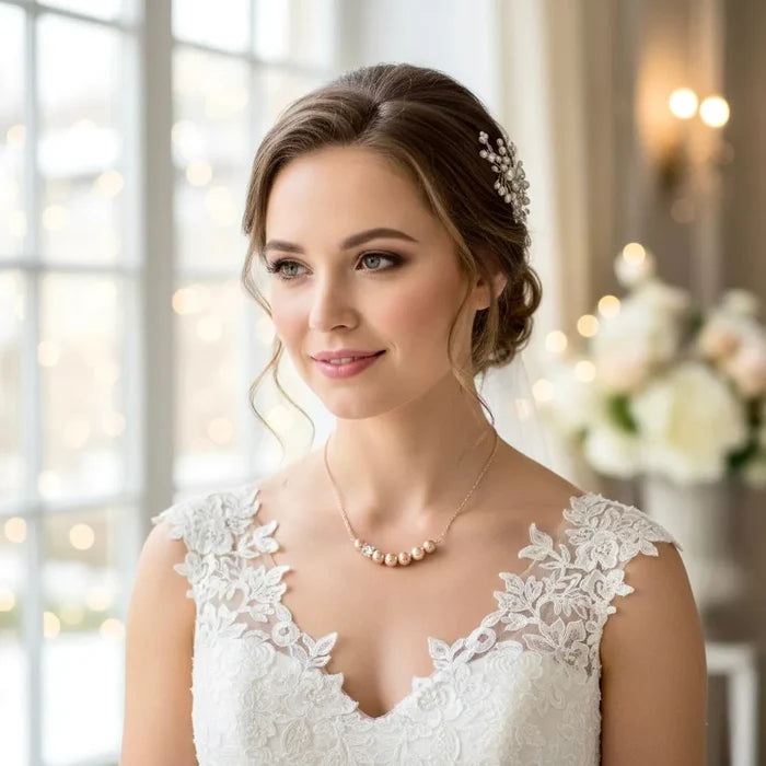 "Prelude" - Swarovski Pearl and Rose Gold Bridal Necklace