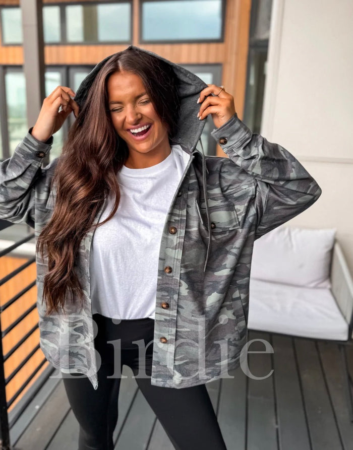 PREORDER: Army Camo Hooded Shacket // eta Aug