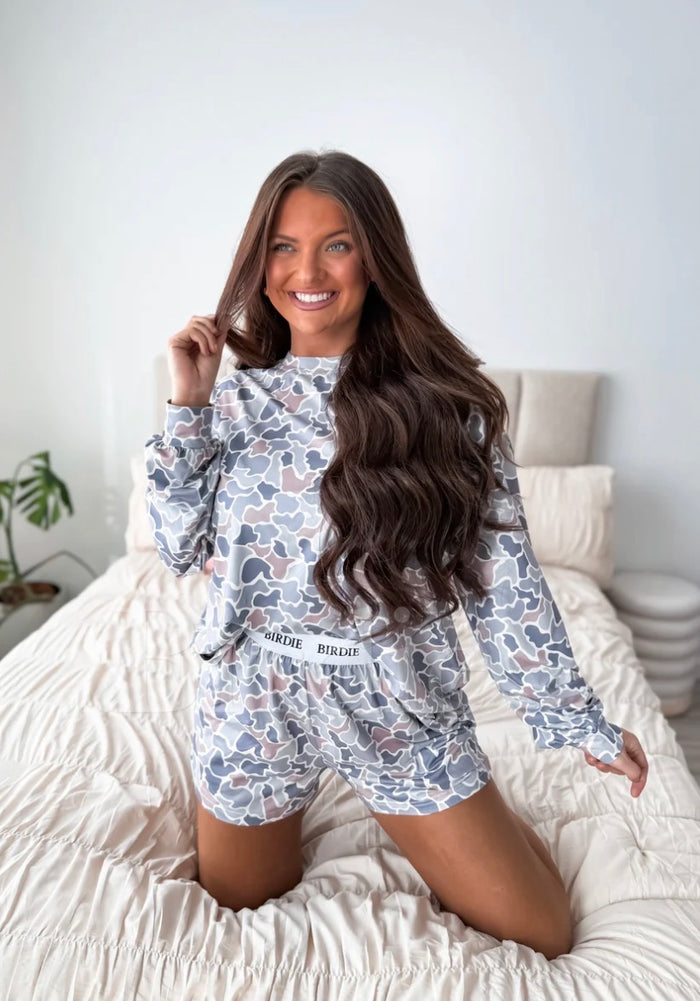 PREORDER: Gray Duck Camo Two Piece Long Sleeve Boxer Set // eta August