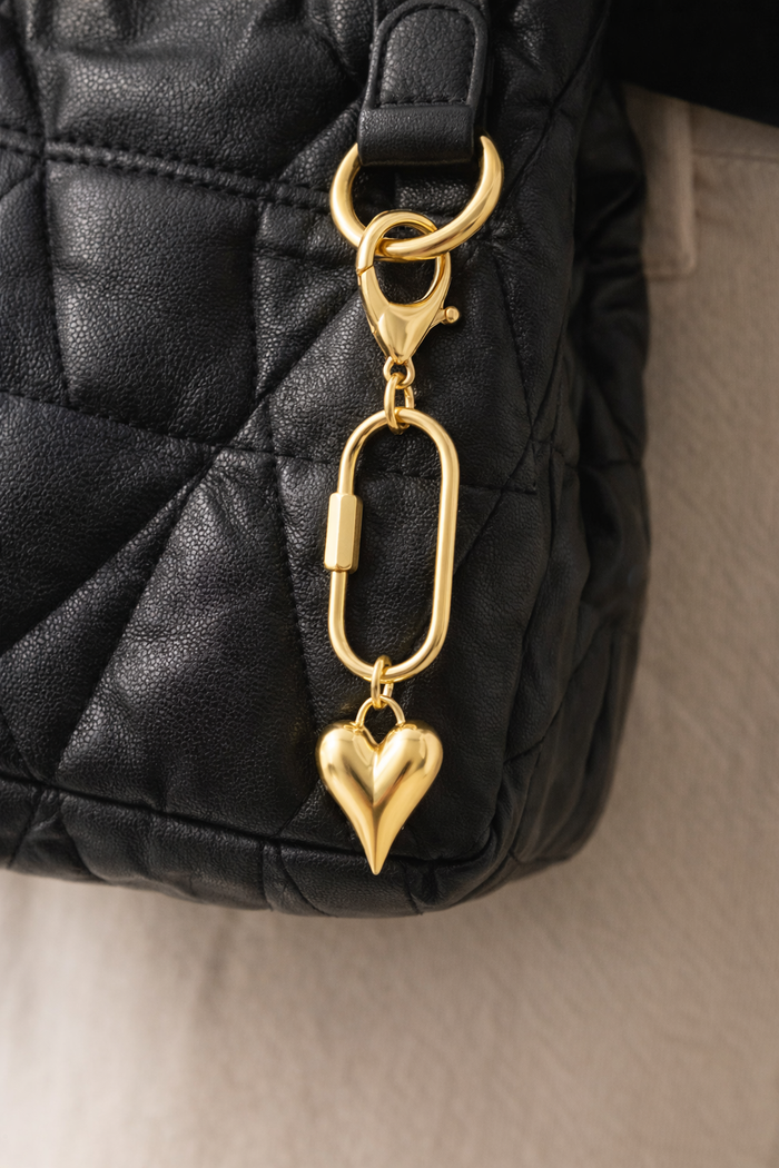 Puffy Heart Bag Charm Gold
