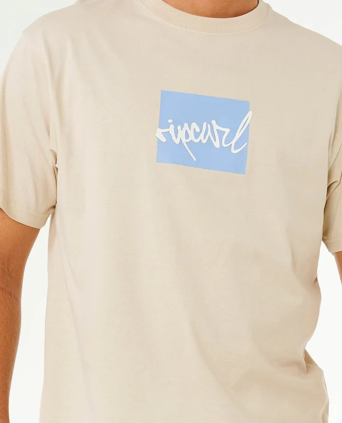 Rip Curl Script Icon logo detail close-up on men's tee