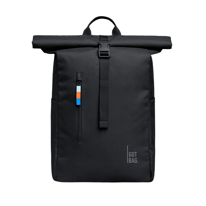 GOT BAG black Rolltop Backpack Made of Ocean Plastic - Sustainable Travel Case, 100% Recycled Plastic, Water Resistant