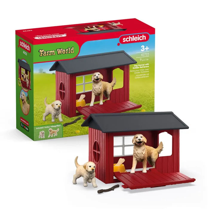 Schleich Farm World Dog Kennel w/ Golden Retrievers