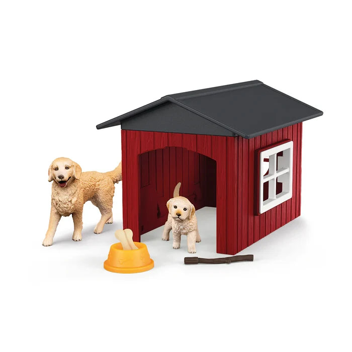 Schleich Farm World Dog Kennel w/ Golden Retrievers