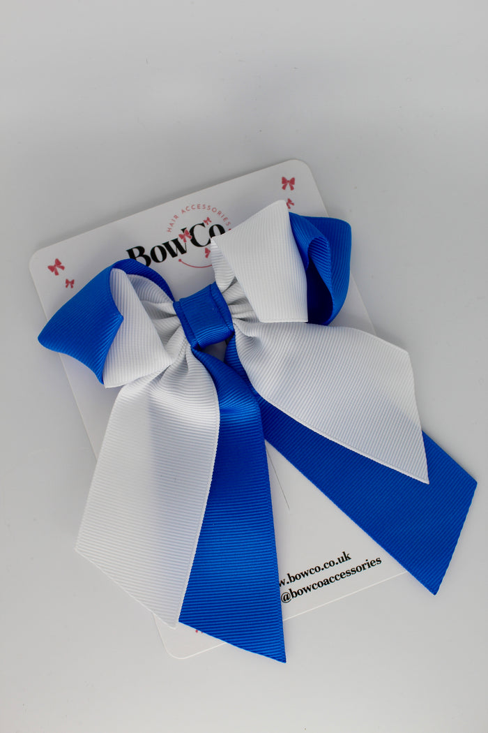 School Bow - Royal Blue and White - Loop Tail Hair Bow - Clip
