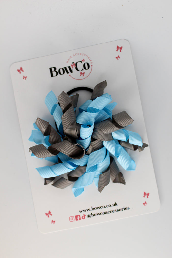 School Bow Blue Topaz and Metal Grey - Corker Bow - Elastic