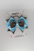 School Bow Blue Topaz and Metal Grey - Layer Bow - Elastic