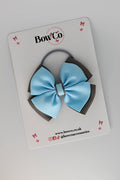 School Bow Blue Topaz and Metal Grey - Layer Edge Bow - Elastic