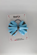 School Bow Blue Topaz and Metal Grey - Spiral Bow - Elastic