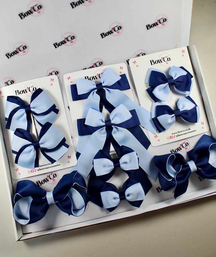 School Bow Bundle Saver - 10 Pack - Navy Blue and Bluebell - Clip