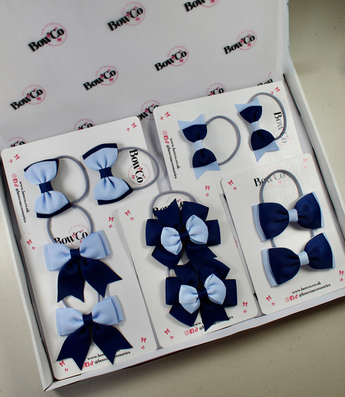 School Bow Bundle Saver - 10 Pack - Navy Blue and Bluebell - Elastic