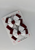 School Bow Burgundy and White - Layer Bow Set - Clip
