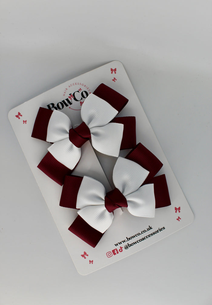 School Bow Burgundy and White - Layer Bow Set - Clip
